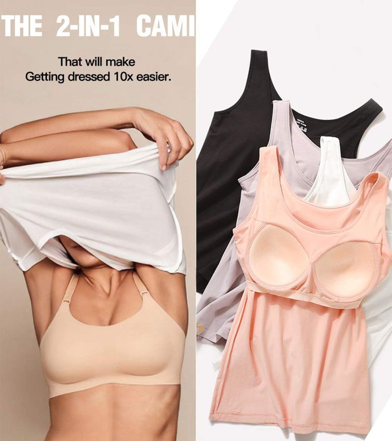 ANYFITTING Tank Tops for Women Basic Camisole with Built in Bra Casual Wide Strap Sleeveless Layer Top for Summer XX-Large Black - White - Grey - Image 2